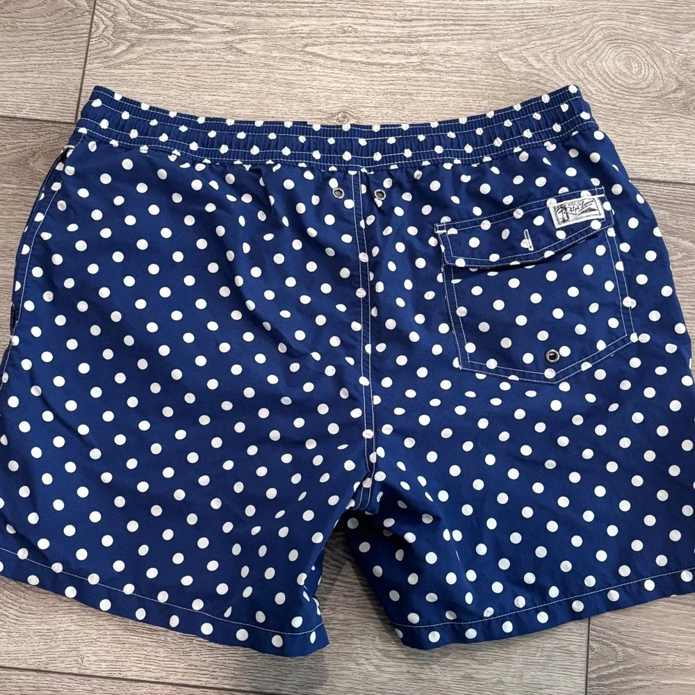 Polo Ralph Lauren Swim Trunks Mens Large Blue Polka Dot Pony Preppy Beach Summer